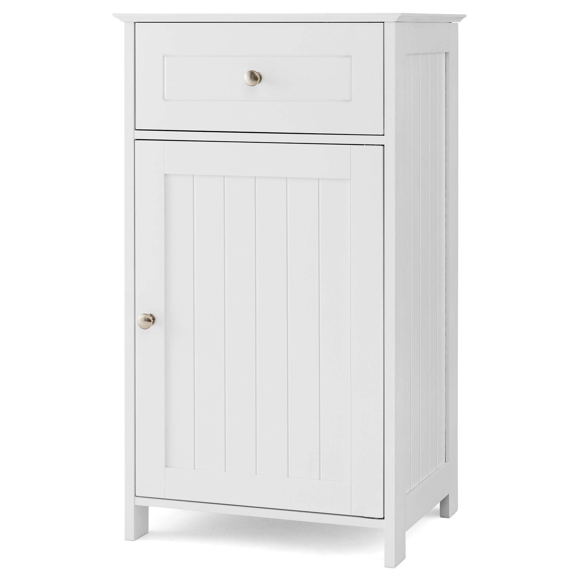 Costway - Floor Storage Cabinet Bathroom Organizer Cupboard Drawer Shelf Bath Towel - White