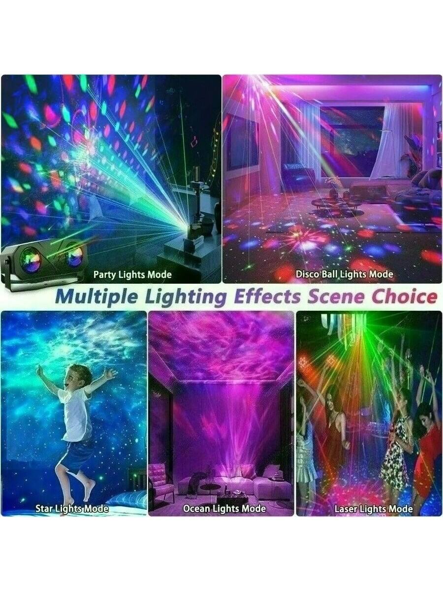 Party Lights Mode  
Disco Ball Lights Mode  
Multiple Lighting Effects Scene Choice  
Star Lights Mode  
Ocean Lights Mode  
Laser Lights Mode
