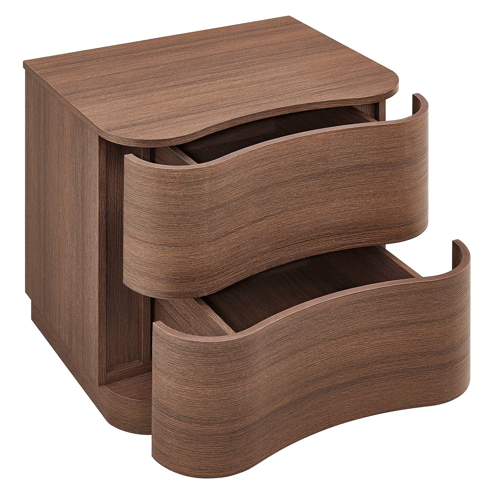 Alt View 2. Modway - Mirae 2-Drawer Curved Nightstand by Modway - Brushed Brown Oak.