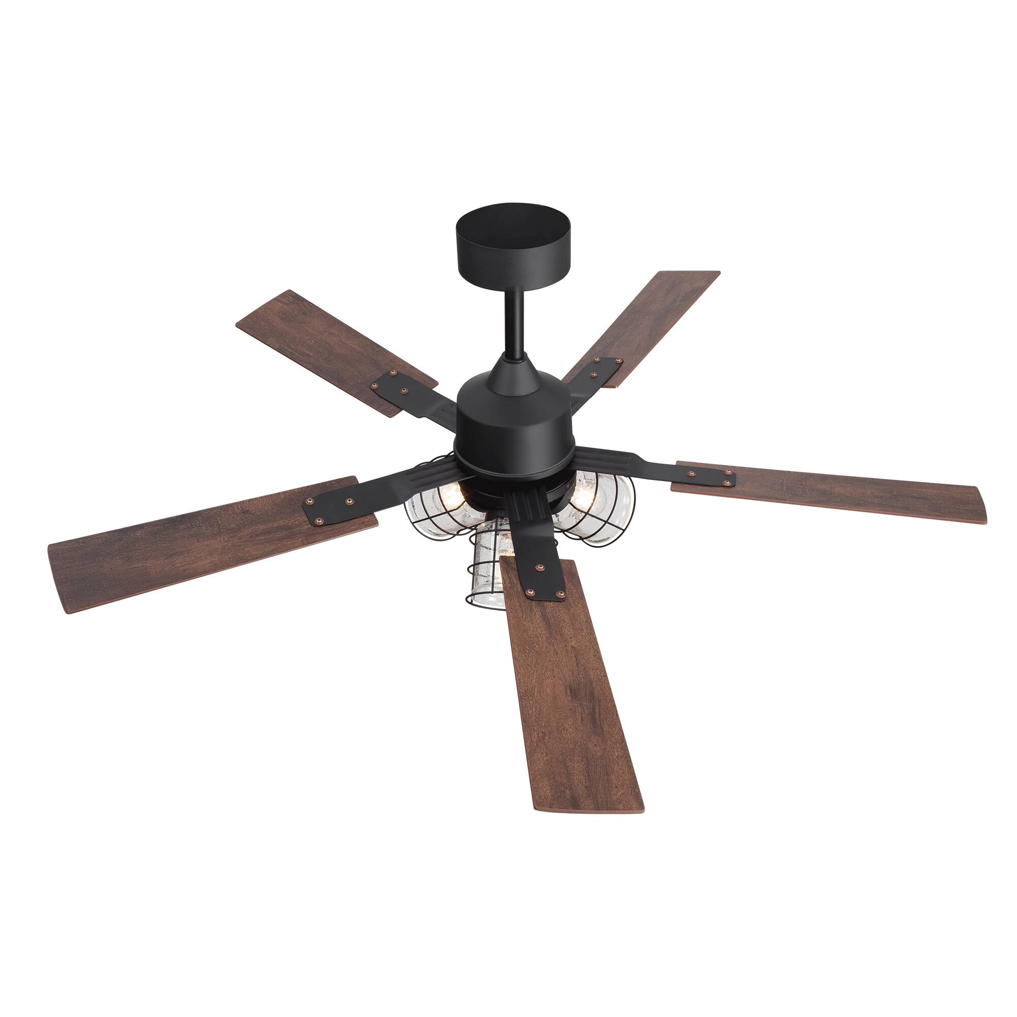 Alt View 7. Breezary - 52 Inch Ceiling Fan with 5 Dual-Finish Plywood Blades, DC Motor, 6-Inch Downrod, 6-Speed Remote Control & Timer - Matte Black and Dark Wood Grain + Light Wood Grain.