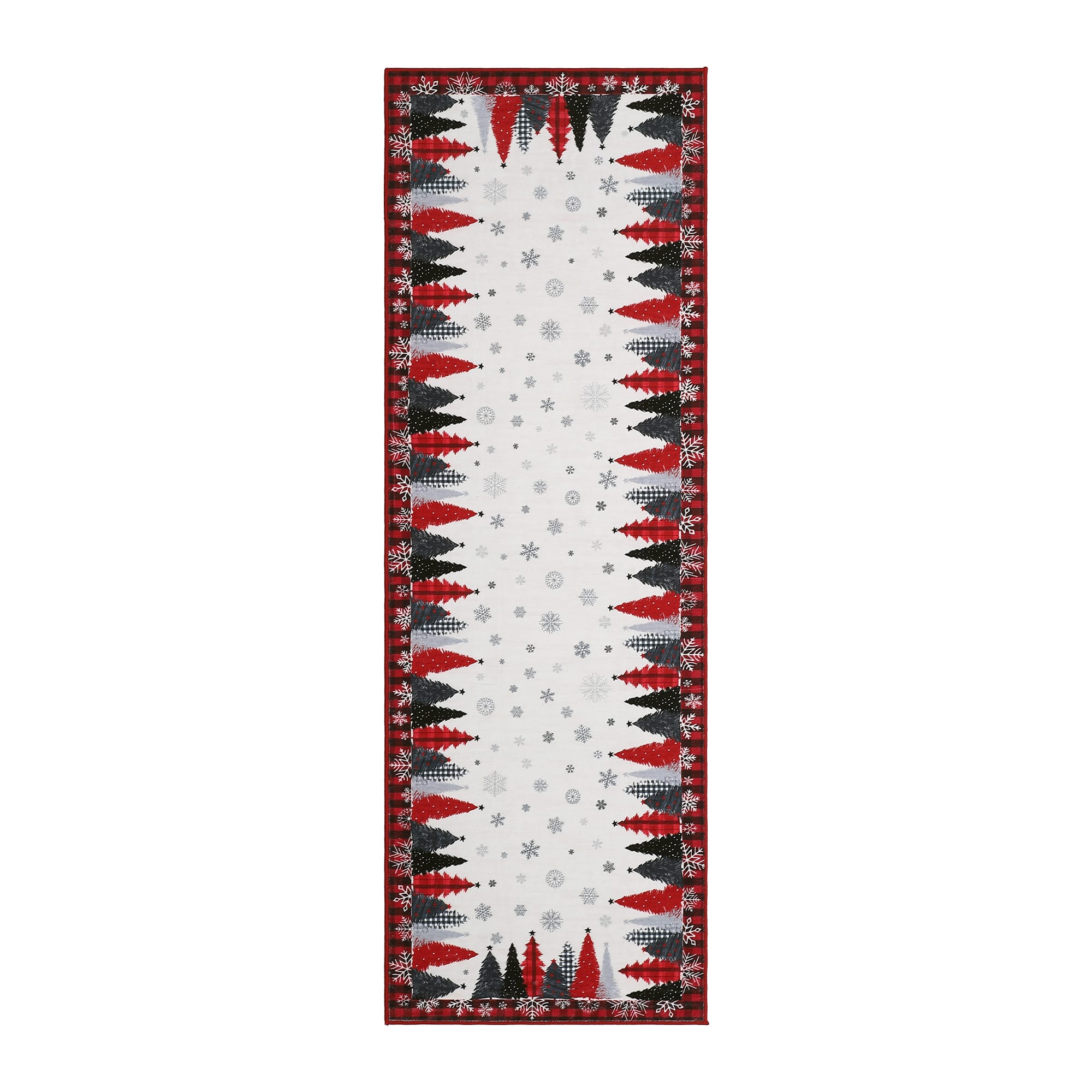 Acekool - 2 x 10 ftChristmas Rug Runner, Stain-Resistant Xmas Floral Bedside Bathroom Rug for Laundry,Bedroom - Red