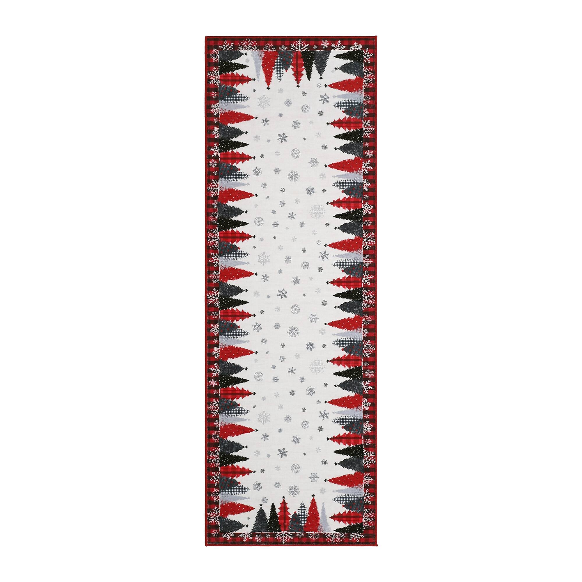 Front. Acekool - 2 x 8 ft Christmas Rug Runner, Stain-Resistant Xmas Floral Bedside Bathroom Rug for Laundry,Bedroom - Red.