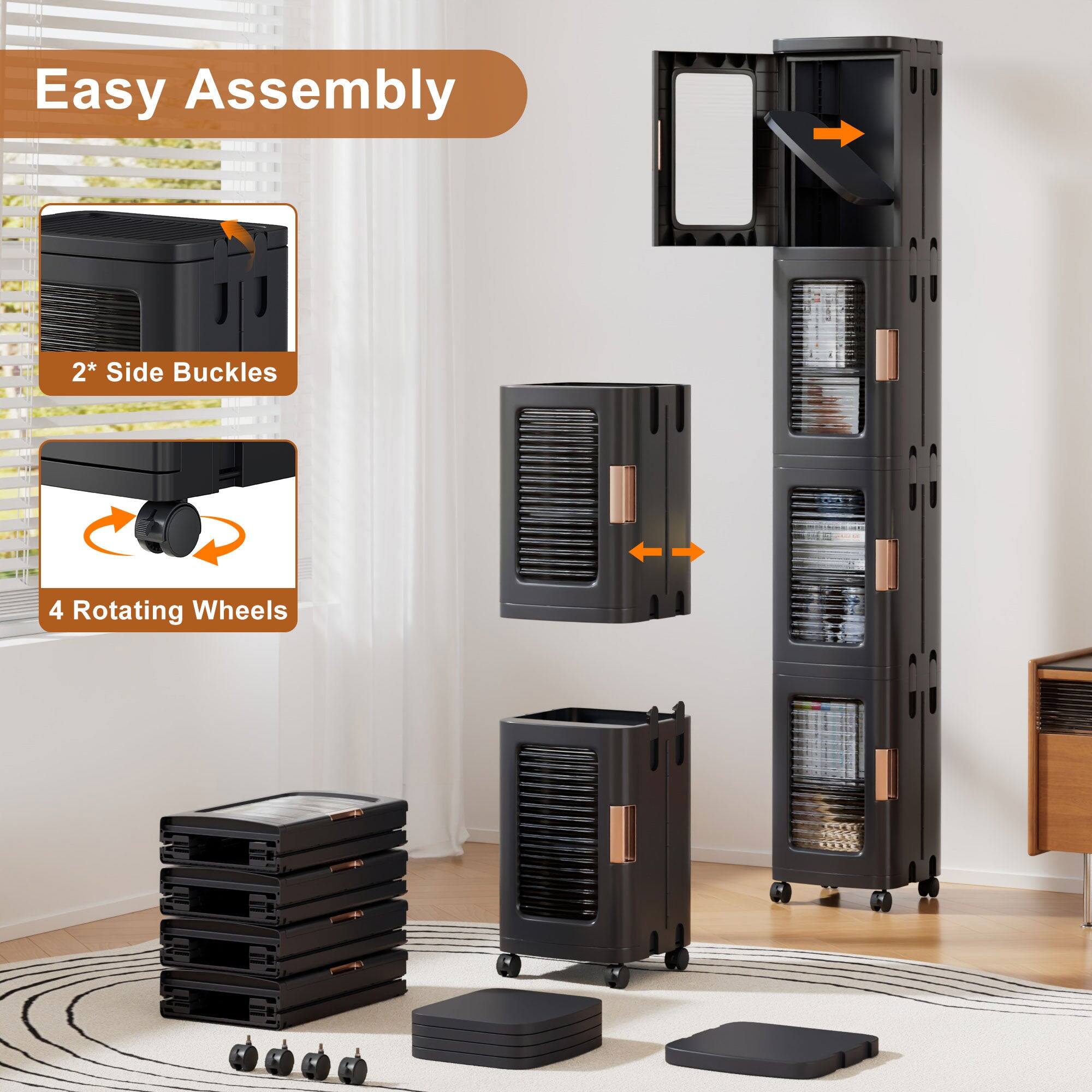 Easy Assembly  
2* Side Buckles  
4 Rotating Wheels