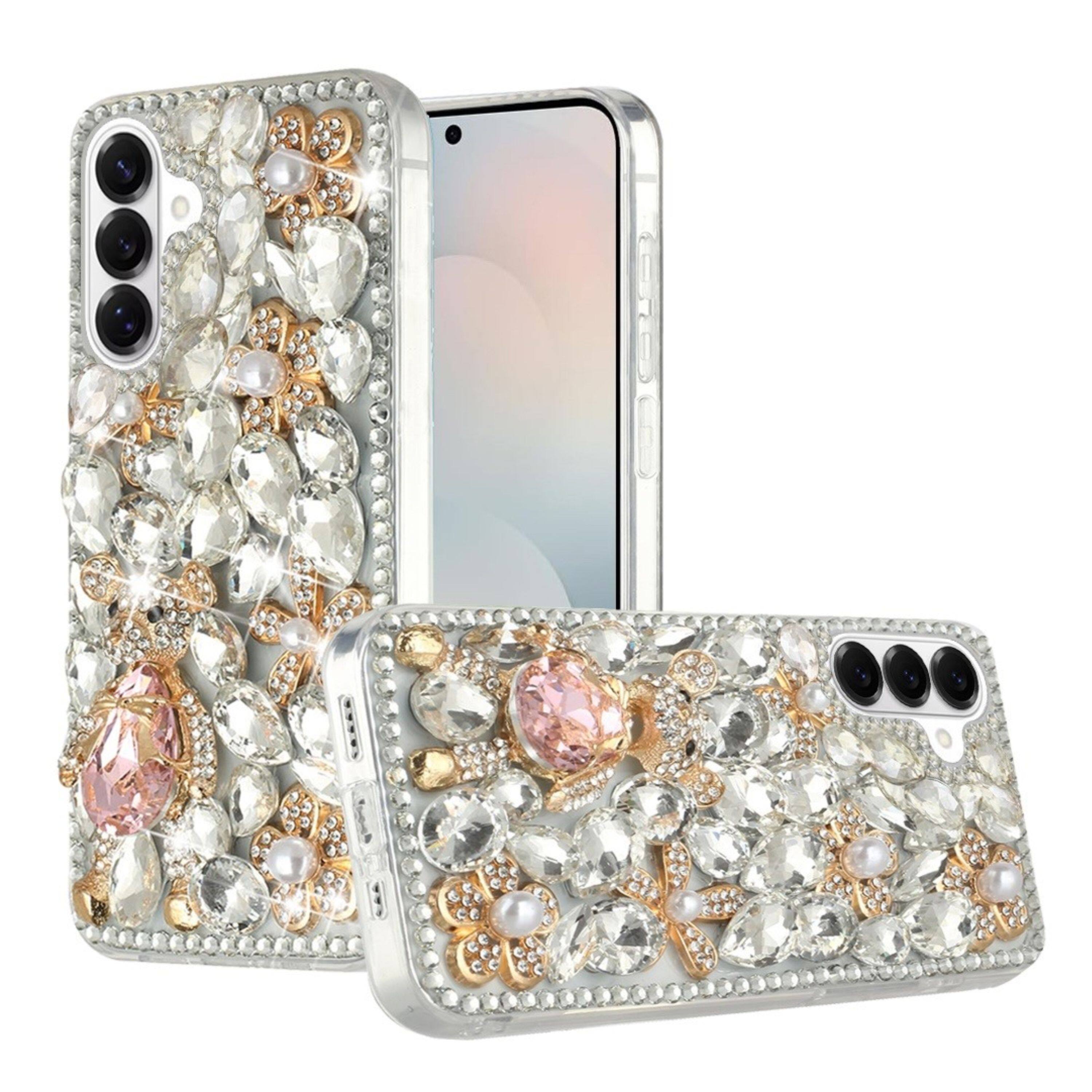 Kitcheniva - Full Diamond Bling 3D Jewel Ornaments Design Phone Case With Tempered Glass For Samsung S26 Silver Panda Floral - Multicolor price history on PriceWatchPro