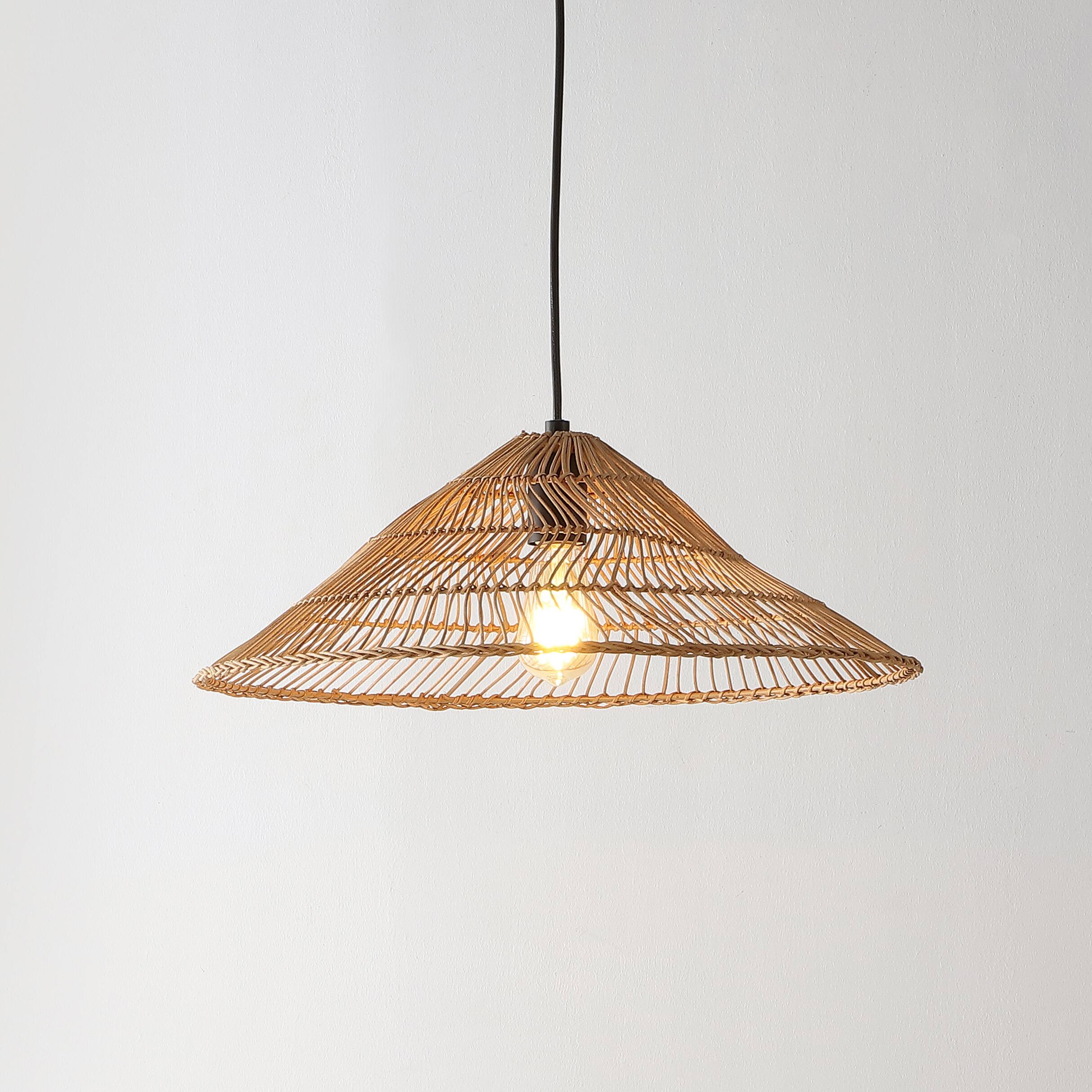 Alt View 1. Jonathan Y - Connie 20.25" 1-Light Farmhouse Coastal Rattan 180" Cord Plug-In or Hardwired LED Pendant, Brown - Brown.