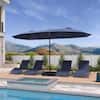 Front. PURPLE LEAF - 14 ft. Patio Market Umbrella with Base Double-Sided Outdoor Table Sun Umbrellas with Crank for Pool Beach Deck Backyard - Navy Blue.