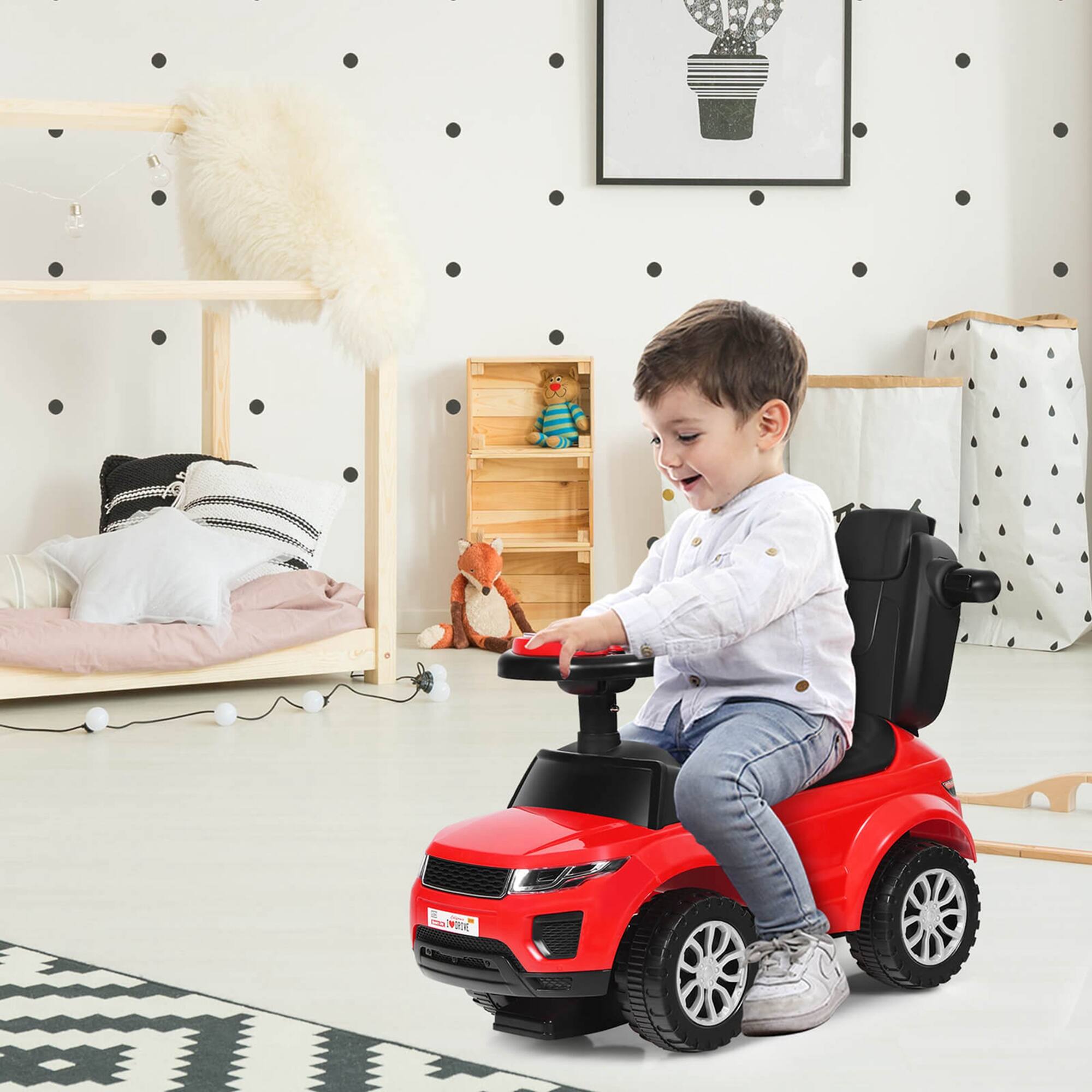 Alt View 4. Costway - Costway 3 in 1 Ride on Push Car Toddler Stroller Sliding Car w/Music - Red.