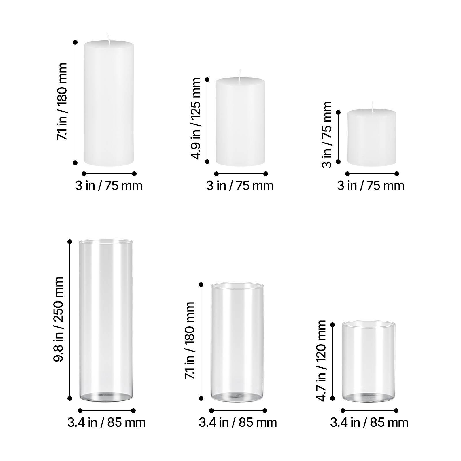 - 3 in / 75 mm
- 7.1 in / 180 mm
- 4.9 in / 125 mm
- 3.4 in / 85 mm
- 9.8 in / 250 mm
- 4.7 in / 120 mm