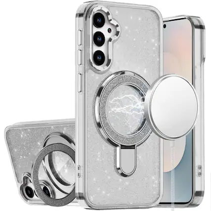 Front. Kitcheniva - Translucent Glitter Magnetic Circle Case With Tempered Glass For Samsung S26 Clear - Clear.