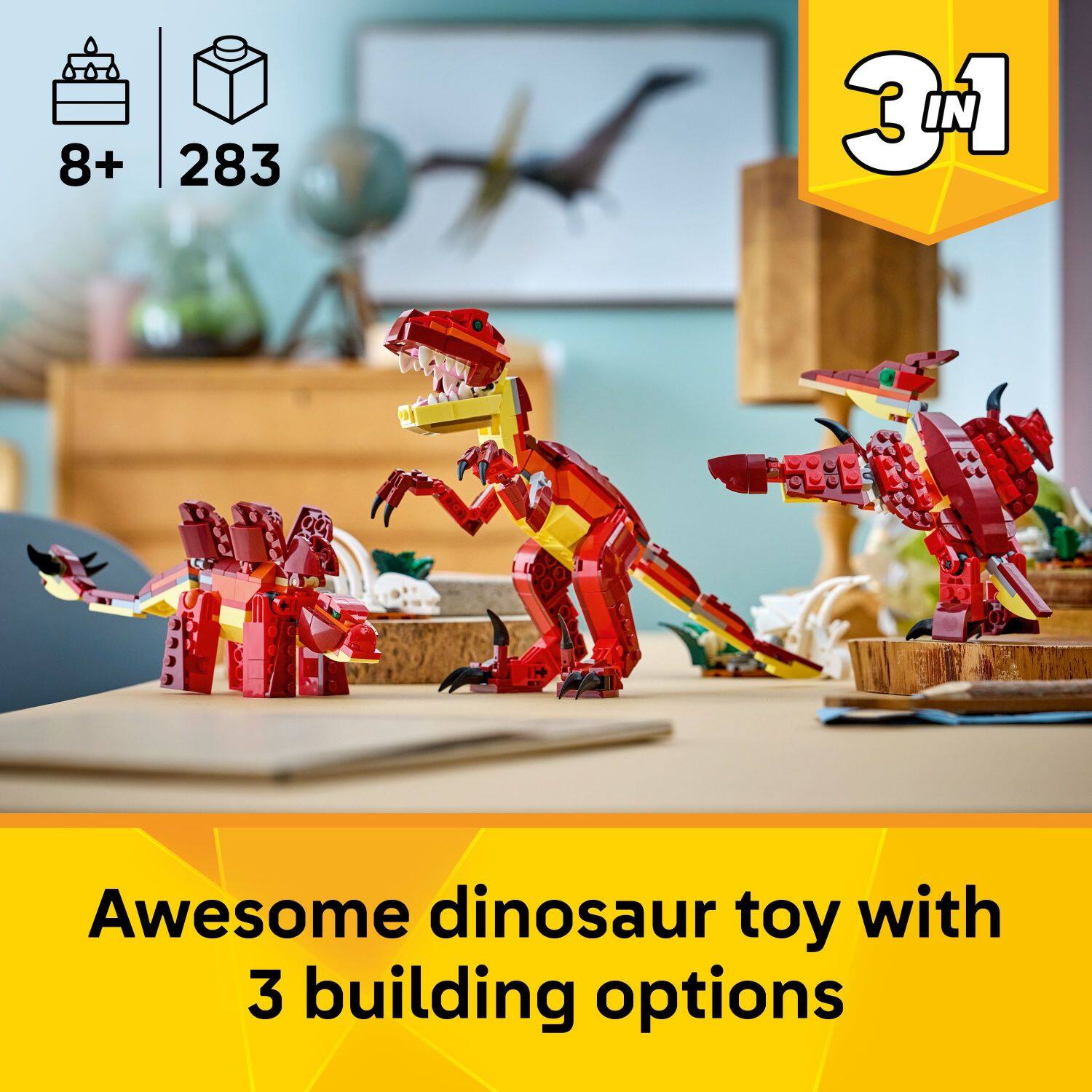 8+ 283  
3 IN 1  

Awesome dinosaur toy with 3 building options