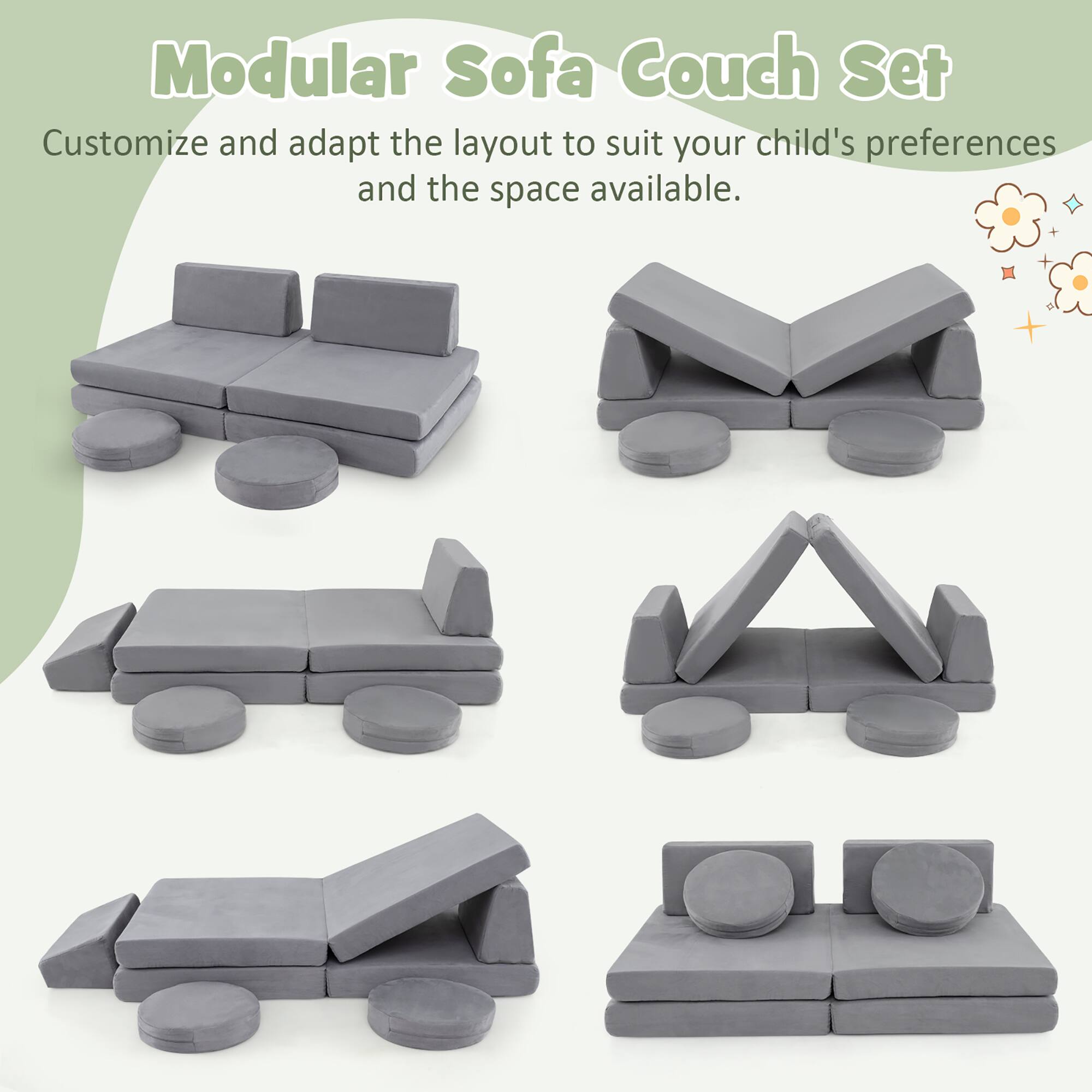 Modular Sofa Couch Set

Customize and adapt the layout to suit your child's preferences and the space available.