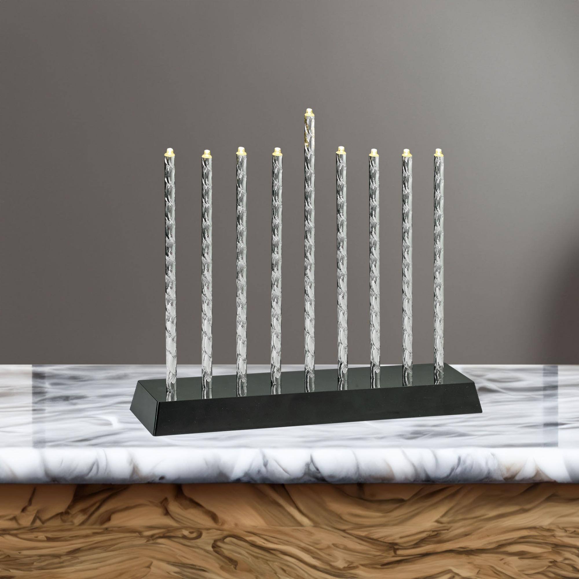 Alt View 2. Rite Lite - LED Lighted Diamond Cut Menorah - 10.5" - Silver - Silver.