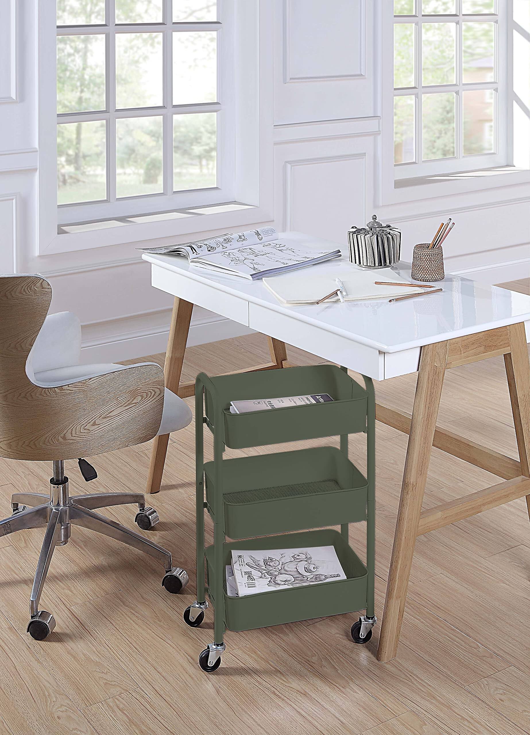 Alt View 1. Earthley Blooms - 3-tier Delicate Compact Rolling Metal Storage Organizer Mobile Utility Cart Kitchen under Desk Caster Wheel....