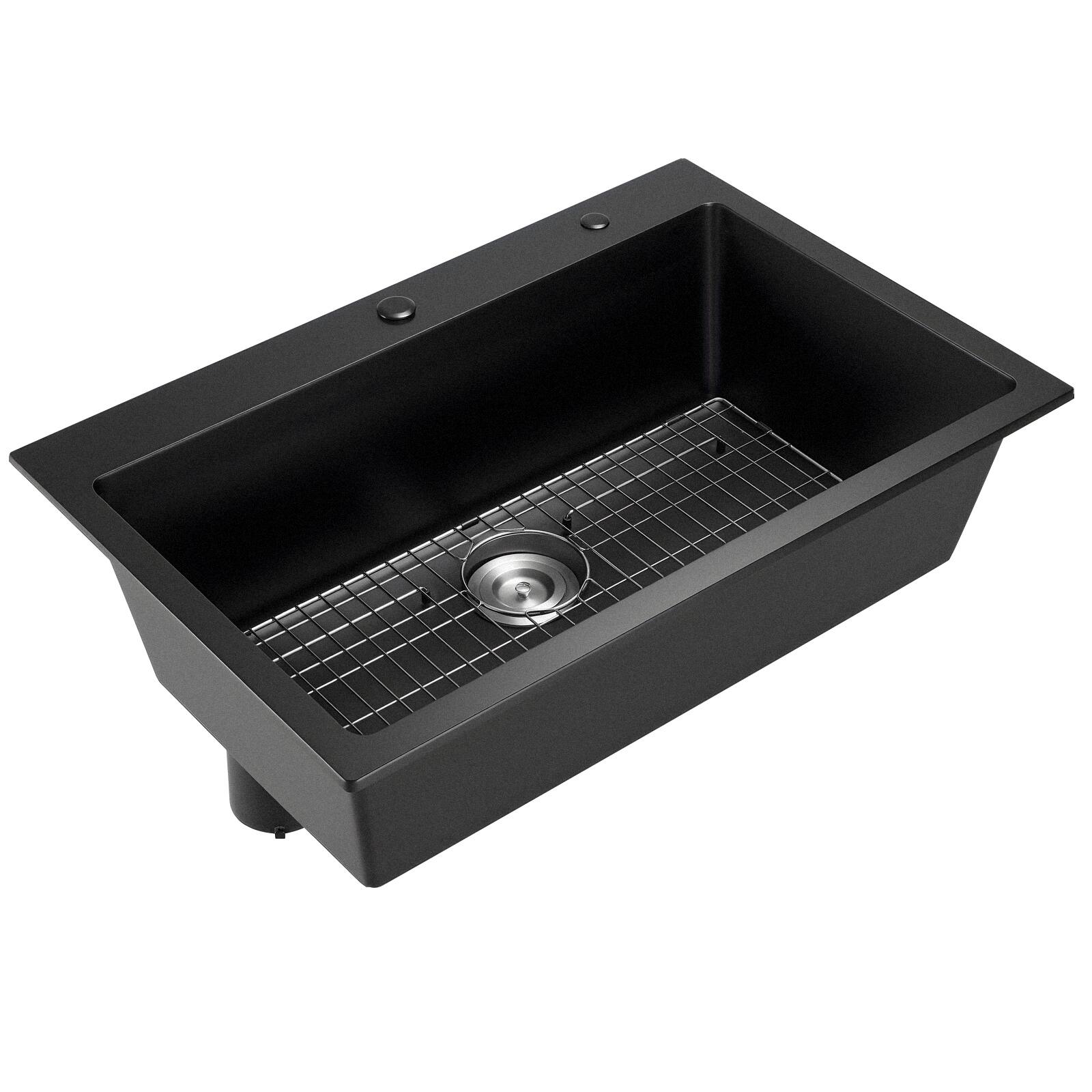 Alt View 5. VEVOR - 33 inch Kitchen Sink Workstation,Top Mount Granite Sinks,Drop-In Single Bowl Farmhouse Basin with Multiple Accessories - Black.