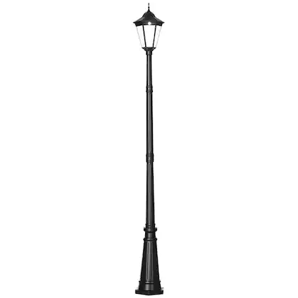 Front. Outsunny - 94.5" Solar Lamp Post Light, Dusk to Dawn Vintage Style Street Light, Aluminum Solar Powdered Lamp - Black.