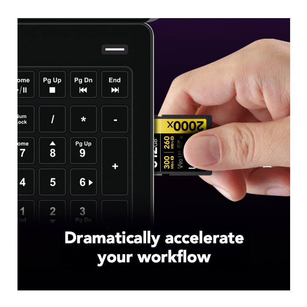 ome Pg Up Pg Dn End um ock ome 7 4 I 8 5 * Pg Up 9 6 - + X 2000x 260 MB/s G 300 MB/s V90 i% 1 End 2 3 Pg Dn

Dramatically accelerate your workflow