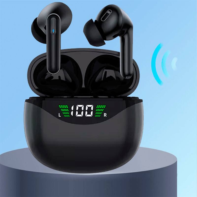 Alt View 7. SKRAN - Bluetooth Earbuds Headset 5.3 - ENC Noise Cancelling TWS Wireless Earphones, IP-X8 Waterproof, LED Power Display - Black.