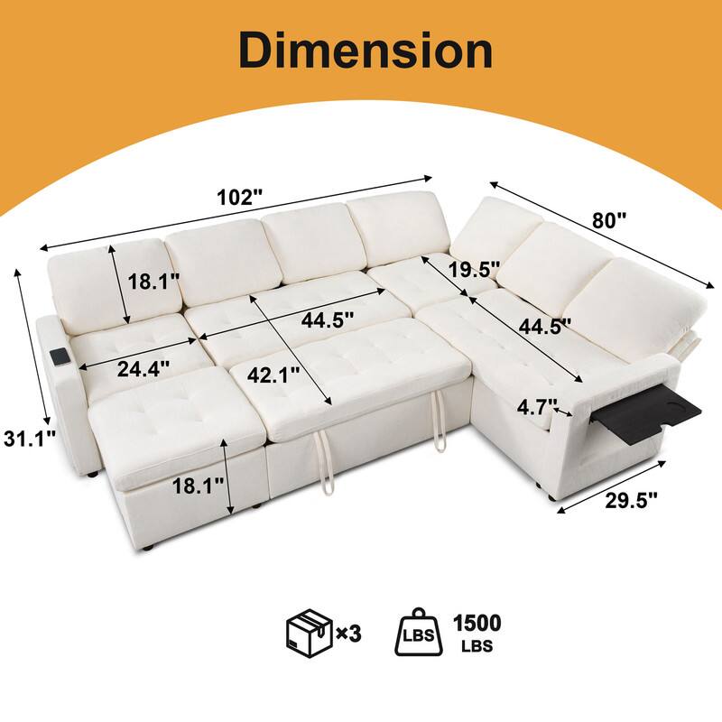 Dimension  
102" x 80" x 18.1" x 19.5" x 44.5" x 44.5" x 31.1" x 24.4" x 42.1" x 4.7" x 18.1" x 29.5"  
x3 1500 LBS
