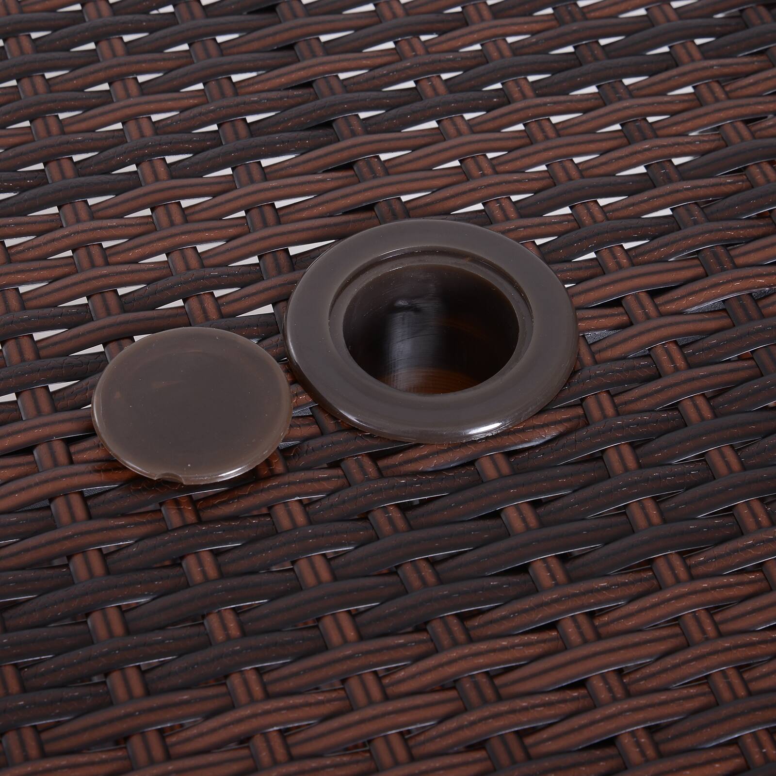 Alt View 5. Outsunny - Outdoor Side Table with Umbrella Hole, 2 Tier Rattan Wicker End Table with Storage Shelf, All Weather for Outdoor - Brown.