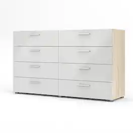 SlickBlue - Modern Bedroom Dresser with 8 Drawers, Finished Sides and Top - White, Oak