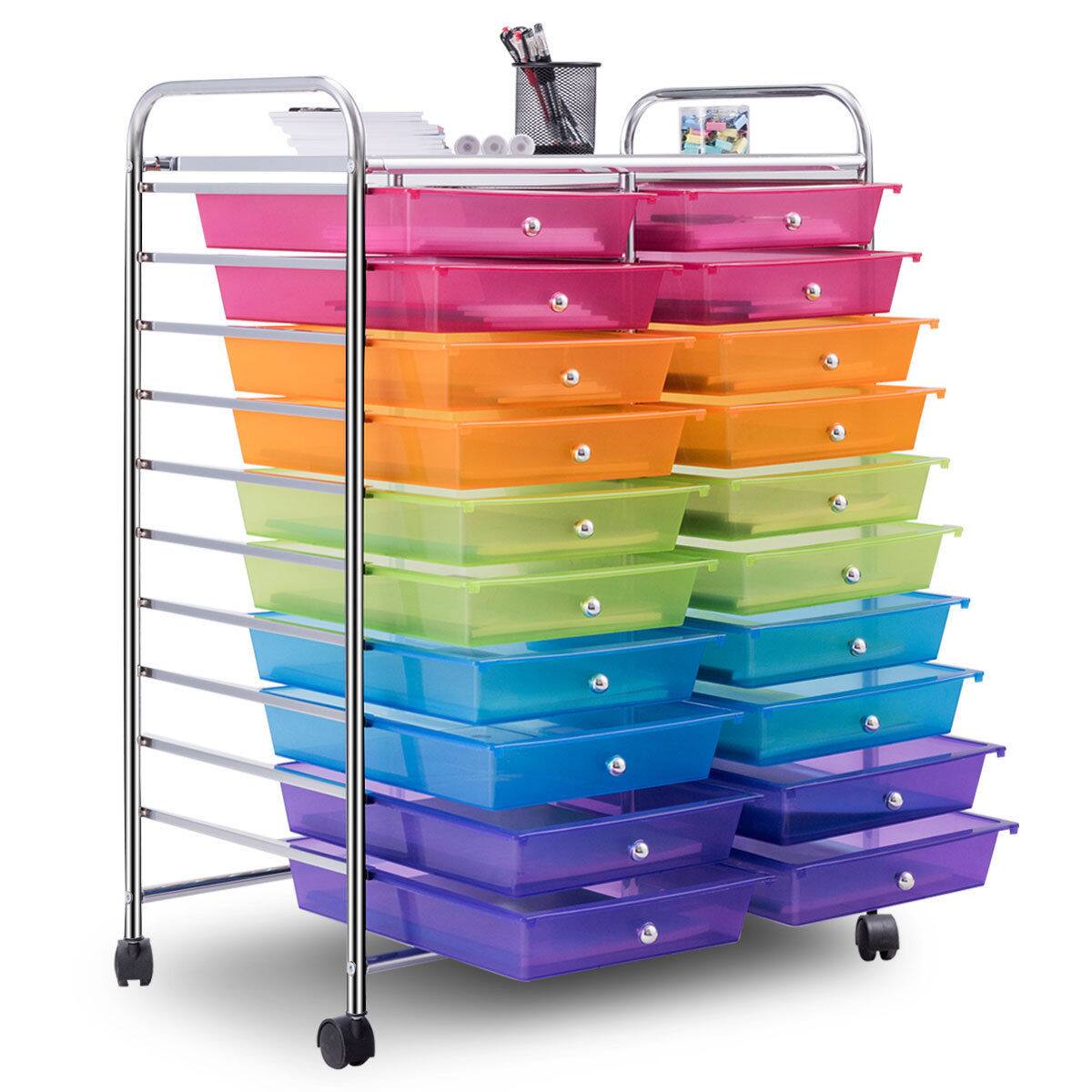 Alt View 7. Gymax - Gymax Office Rolling Cart 20 Storage Drawers Scrapbook Paper Studio Organizer Mutlicolor - Red, Orange, Green, Blue and Violet.