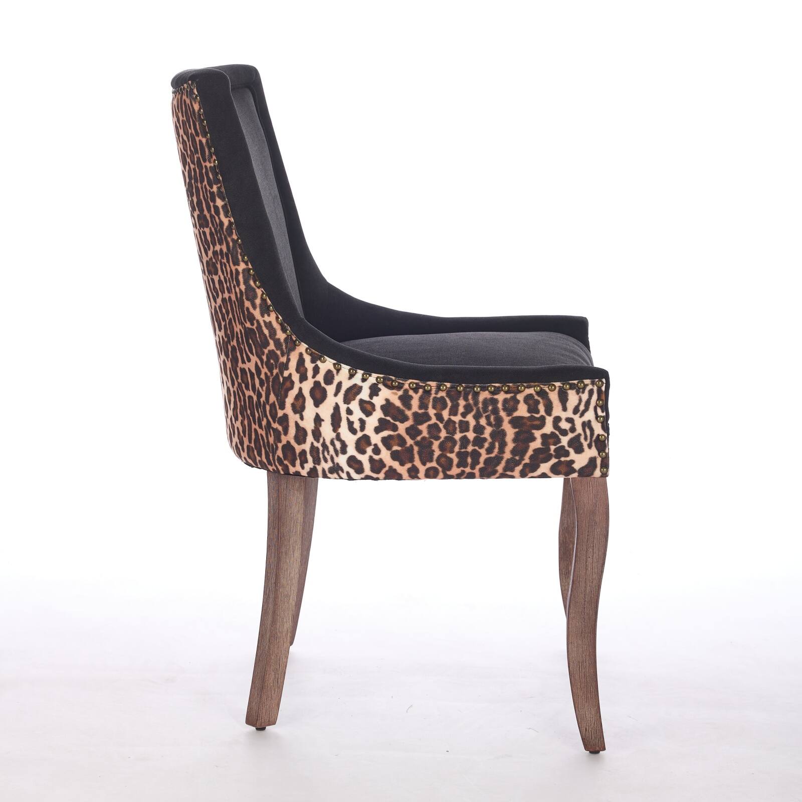 Alt View 1. GOODSILO - Ultra Side Dining Chair - Set of 2, Solid Wood Legs, Bronze Nail Head - Leopard.