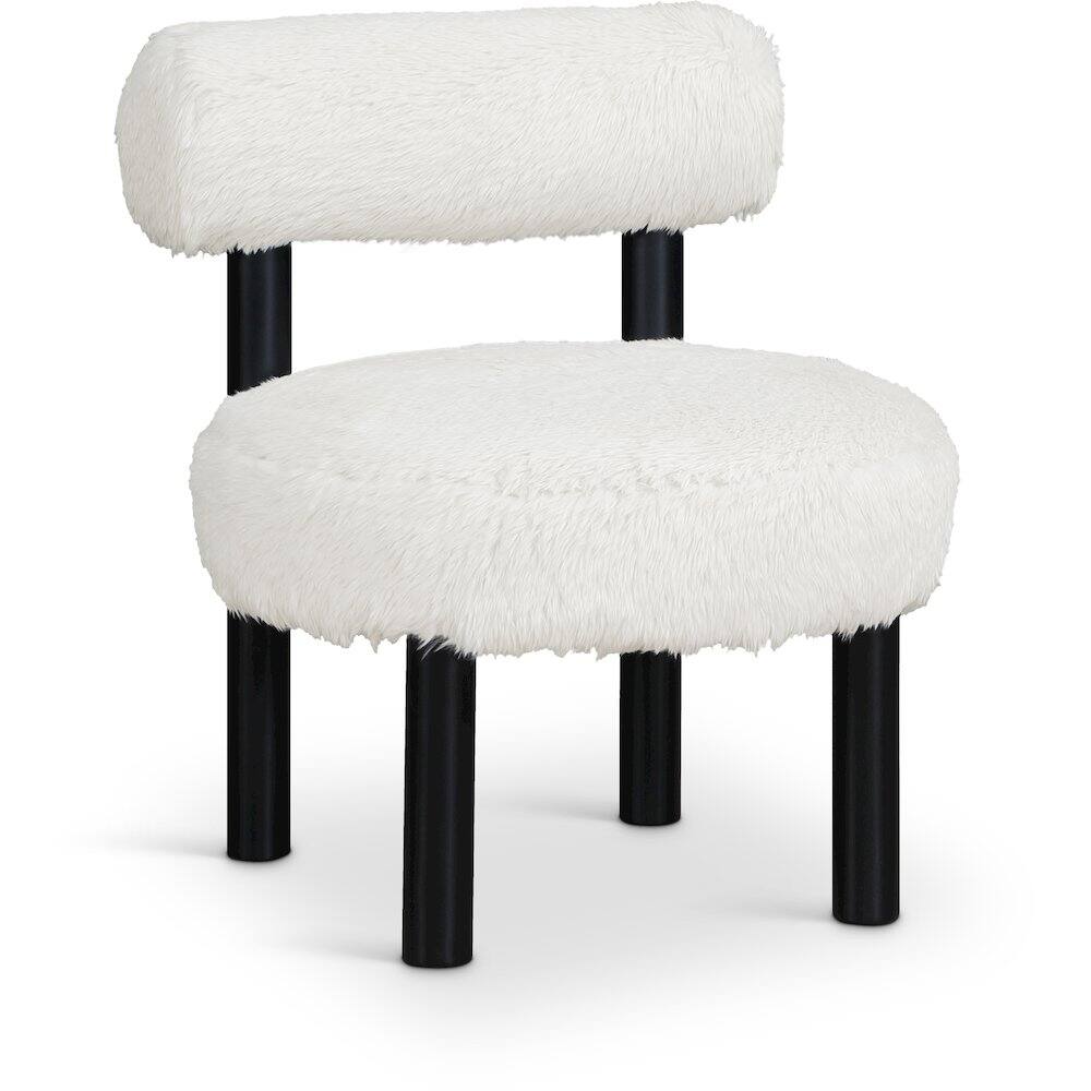 Meridian Furniture - Ambre Cream Vegan Shearling Fabric Upholstered Accent Chair - Black