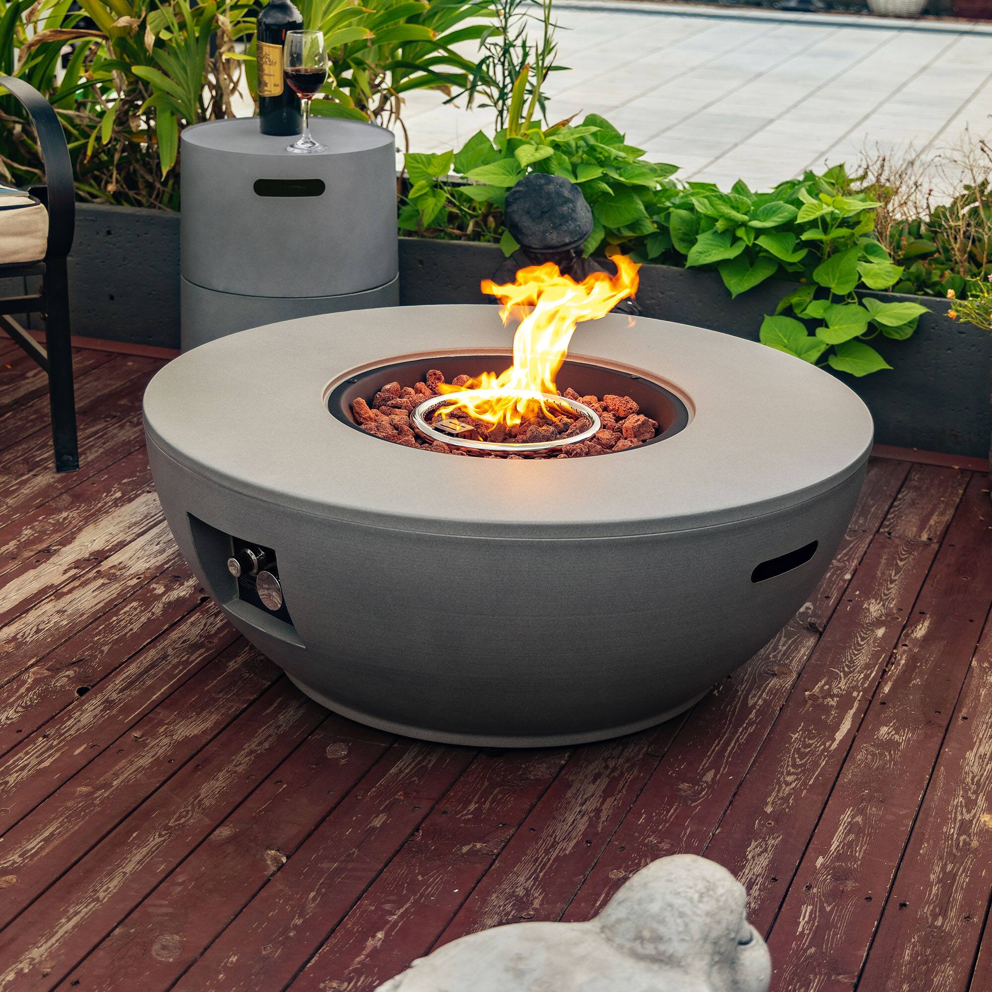 Front. Lirago - 36" Outdoor Propane Fire Pit Table 50000 BTU Steel Fire Pit with Tank Holder for Patio Deck Garden Backyard Grey - Gray.