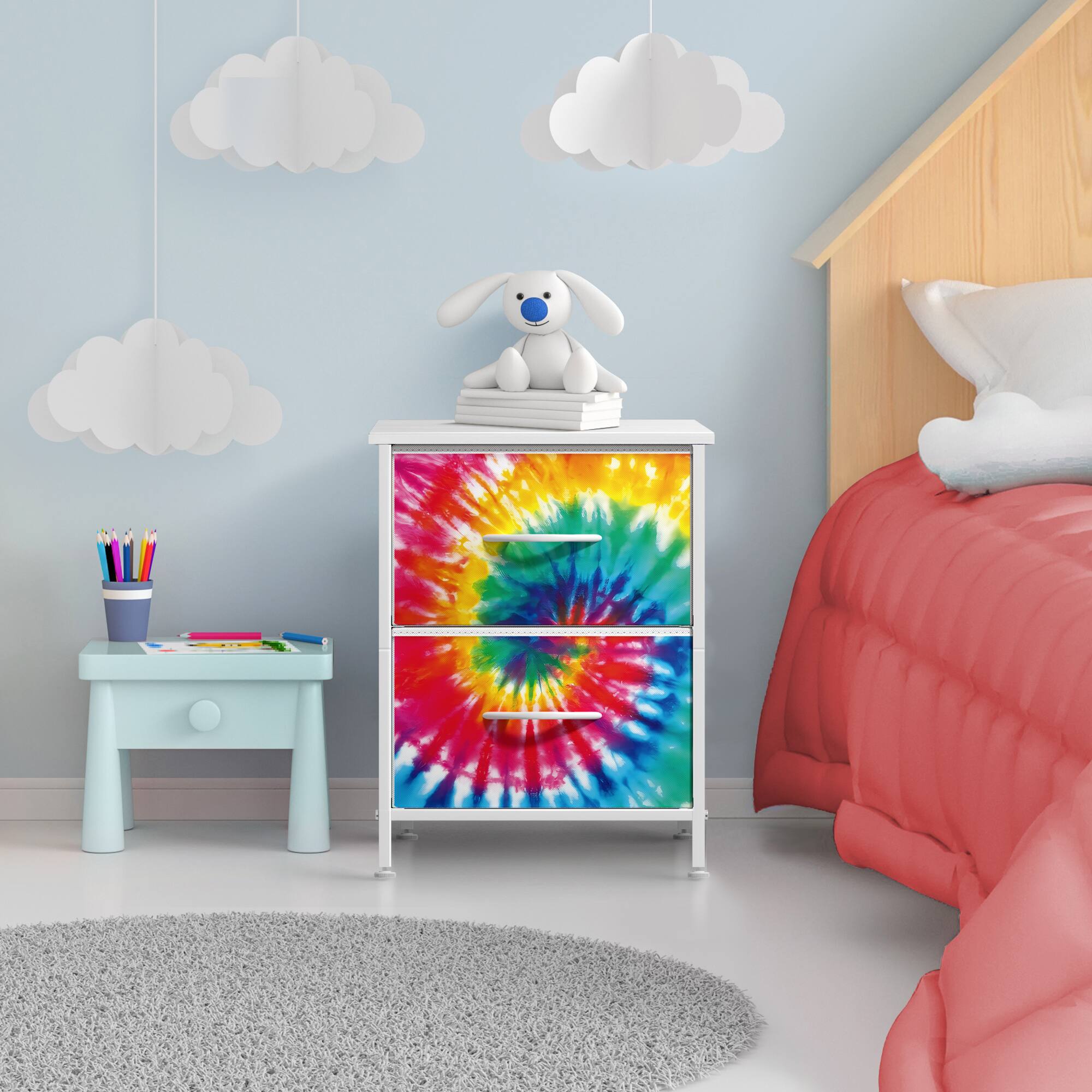 Angle. Sorbus - Sorbus Nightstand with 2 Drawers - Steel Frame, Wood Top &Fabric Bins -Home, Bedroom, Office &College Dorm, Kids Bedside - Multicolor 3.