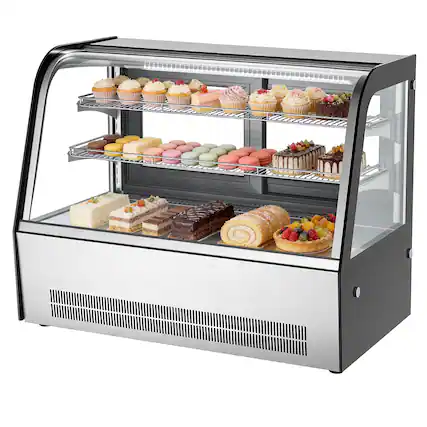 Front. VEVOR - Refrigerated Display Case, 5 Cu.Ft./145L Countertop Pastry Display Case, 2-Tier Commercial Cake Refrigerator with LED - White + Black.