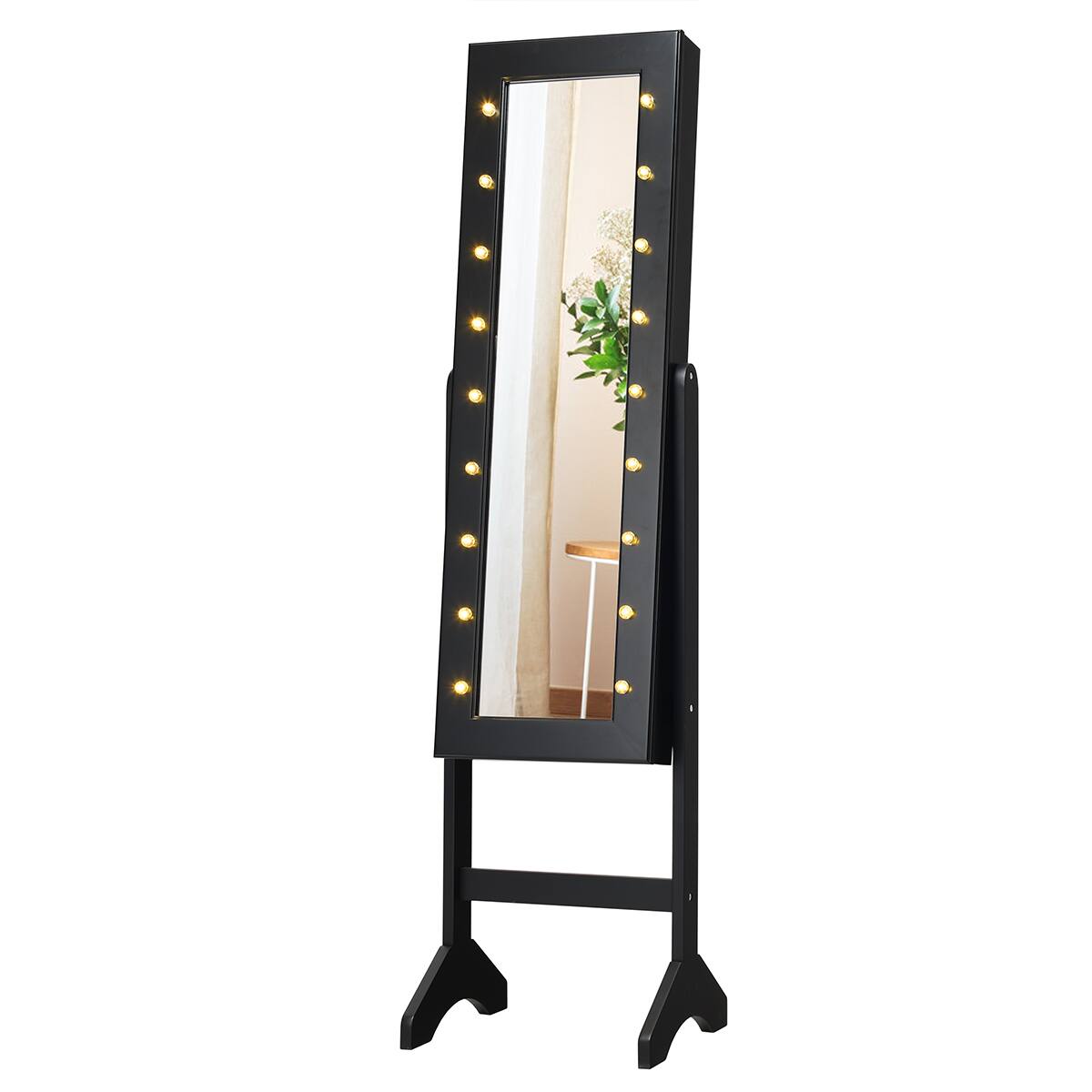 Alt View 3. Gymax - Gymax Full Length Mirror Jewelry Organizer Vanity Box w/ 18 LED Lights Black - Black.