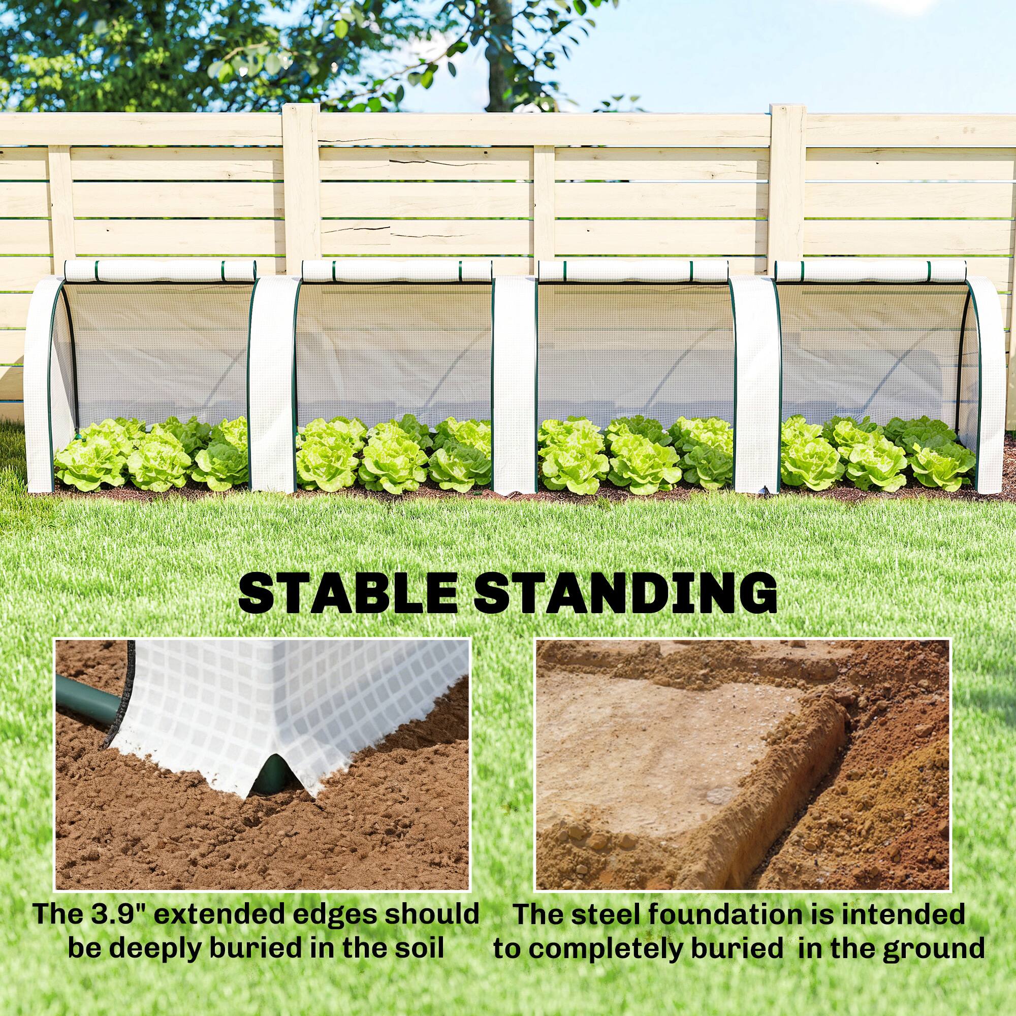 STABLE STANDING

The 3.9" extended edges should be deeply buried in the soil

The steel foundation is intended to completely buried in the ground