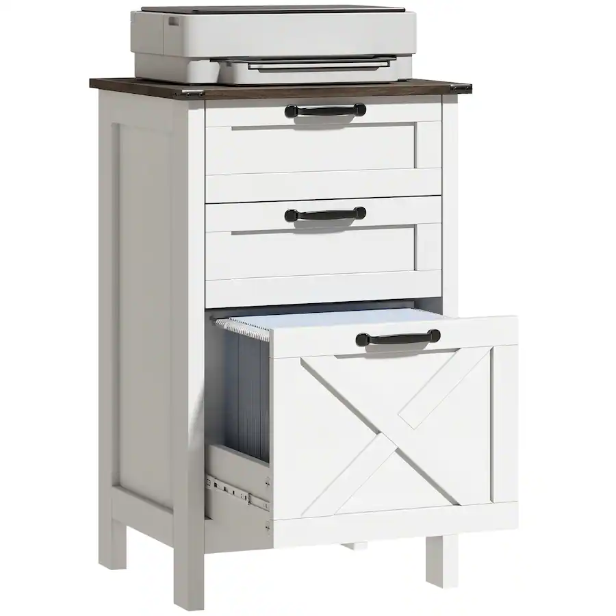 Homcom File Cabinet with 3 Drawers, Rustic Farmhouse Office Storage ...