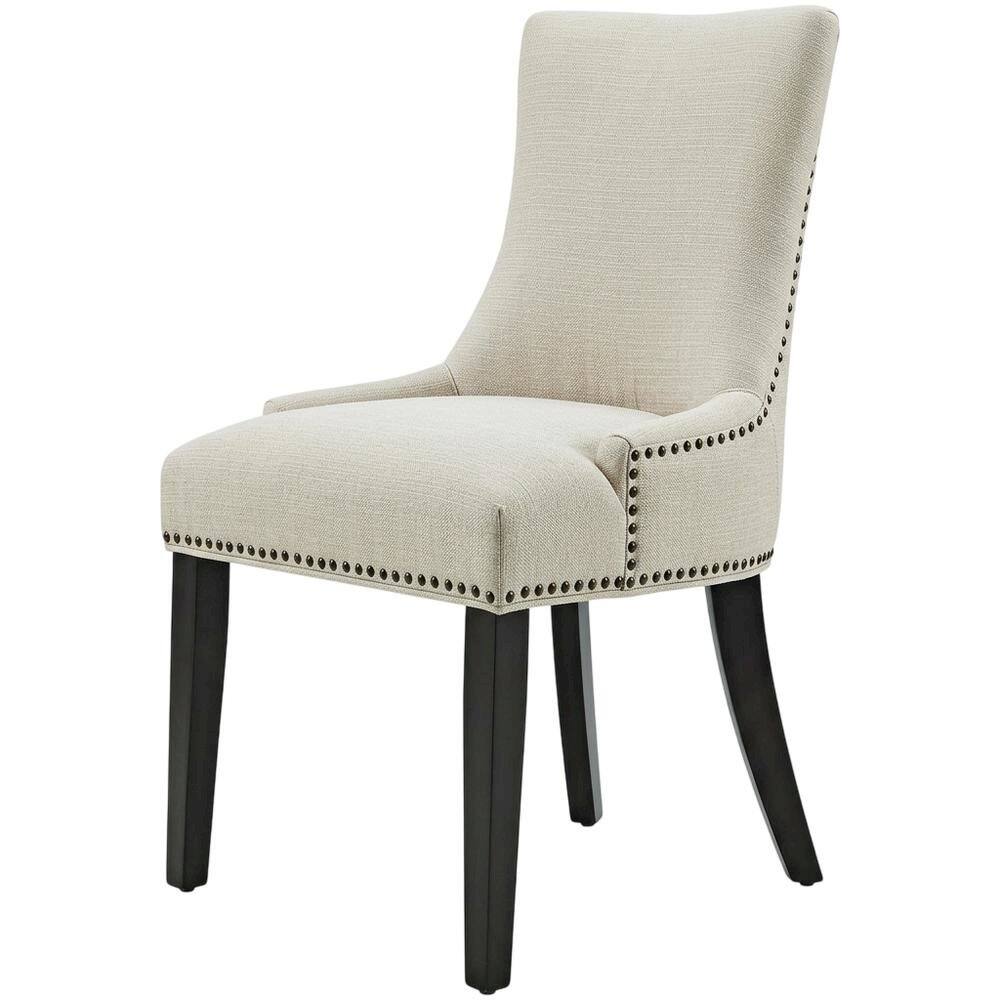 Left. FurniFact - Fabric dining chair with armrests and comfortable backrest for dining rooms - Beige.