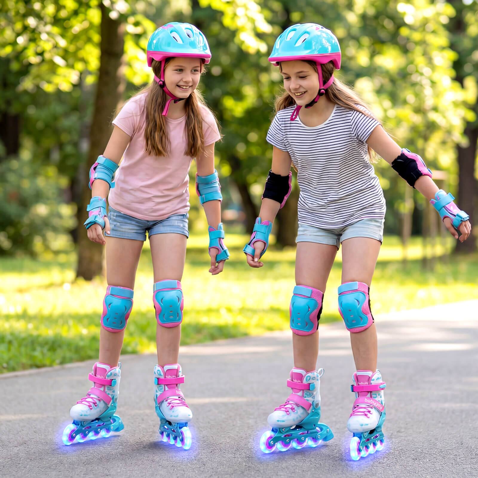 Alt View 3. Costway - Costway Kids Inline Skates for Boys Girls, 4-Size Adjustable Illuminating Roller Skates - Pink,Blue.