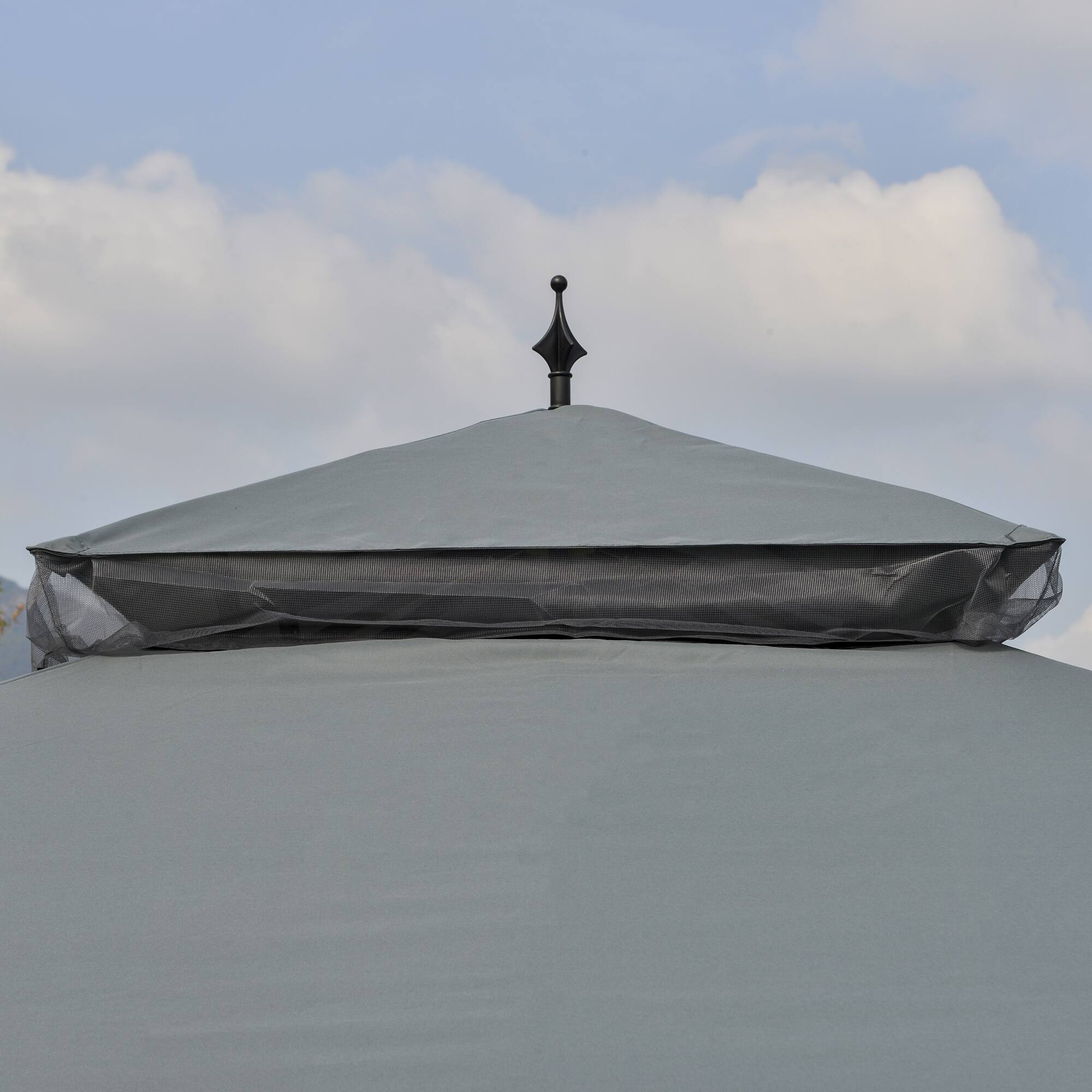 Alt View 4. Outsunny - 10' x 10' Patio Gazebo with Corner Frame Shelves, Double Roof Outdoor Gazebo Canopy Shelter with Netting - Gray.