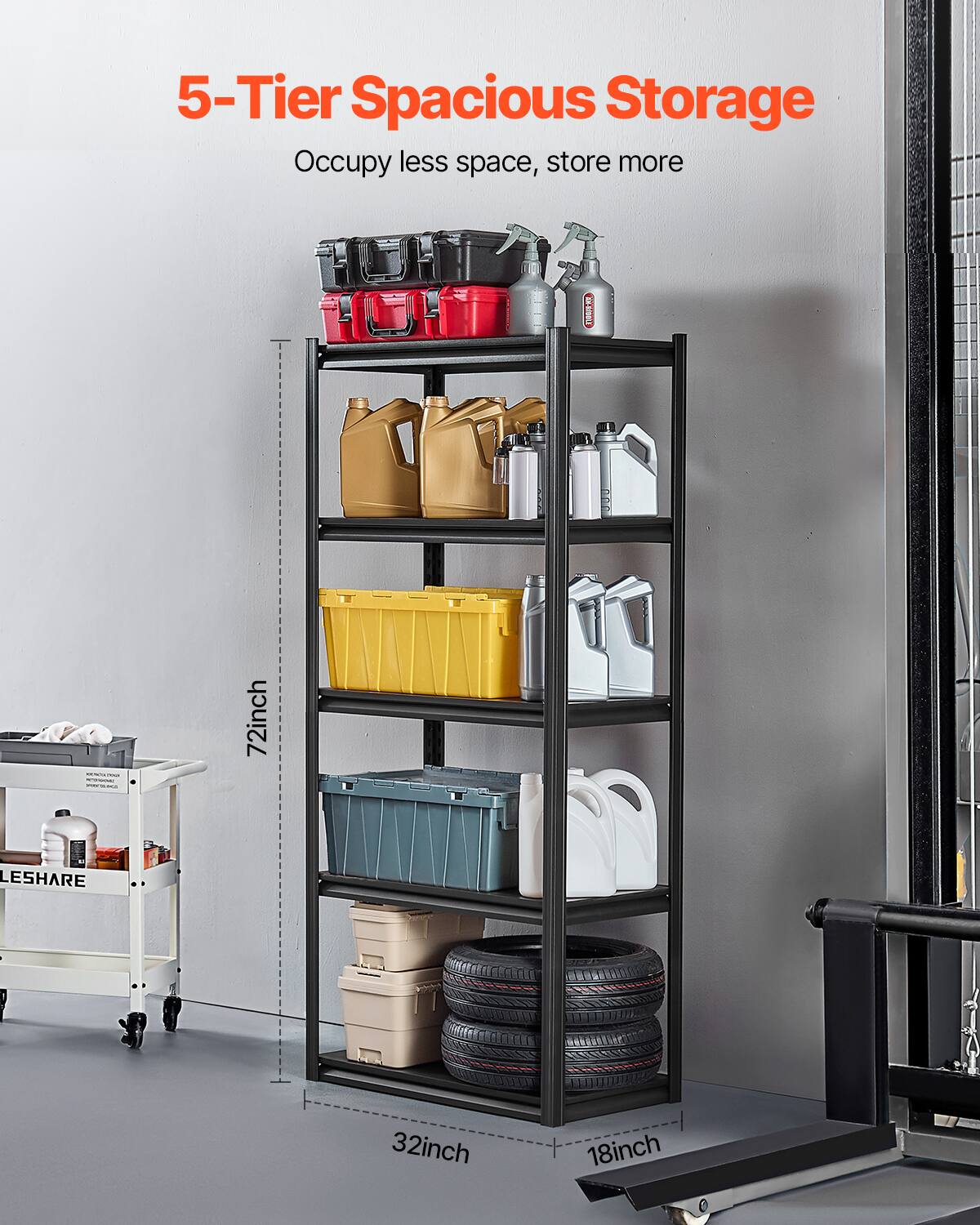 5-Tier Spacious Storage Occupy less space, store more - 72inch 32inch 18inch