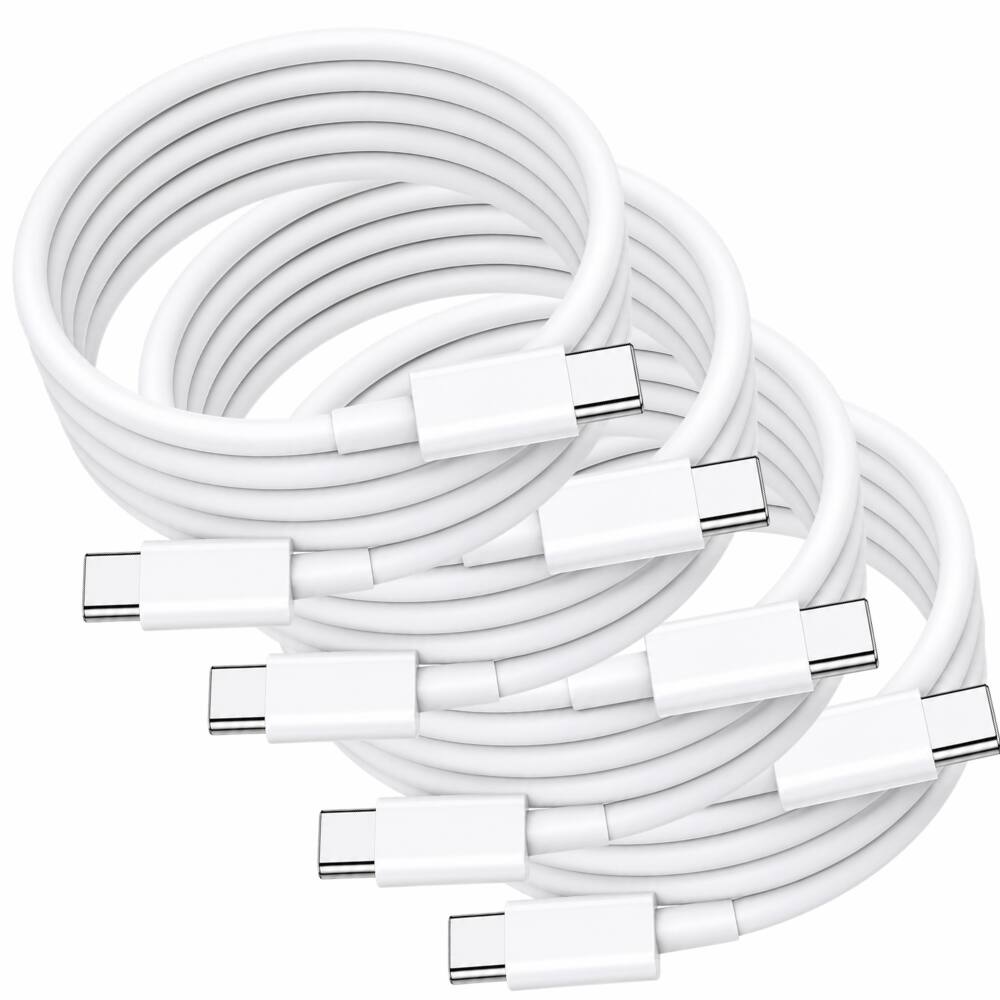 Front. Qixxronics - USB-C to USB-C Cable 4-Pack 6FT, USB Type-C Charging & Data Transfer Charger Cable Cord - White.