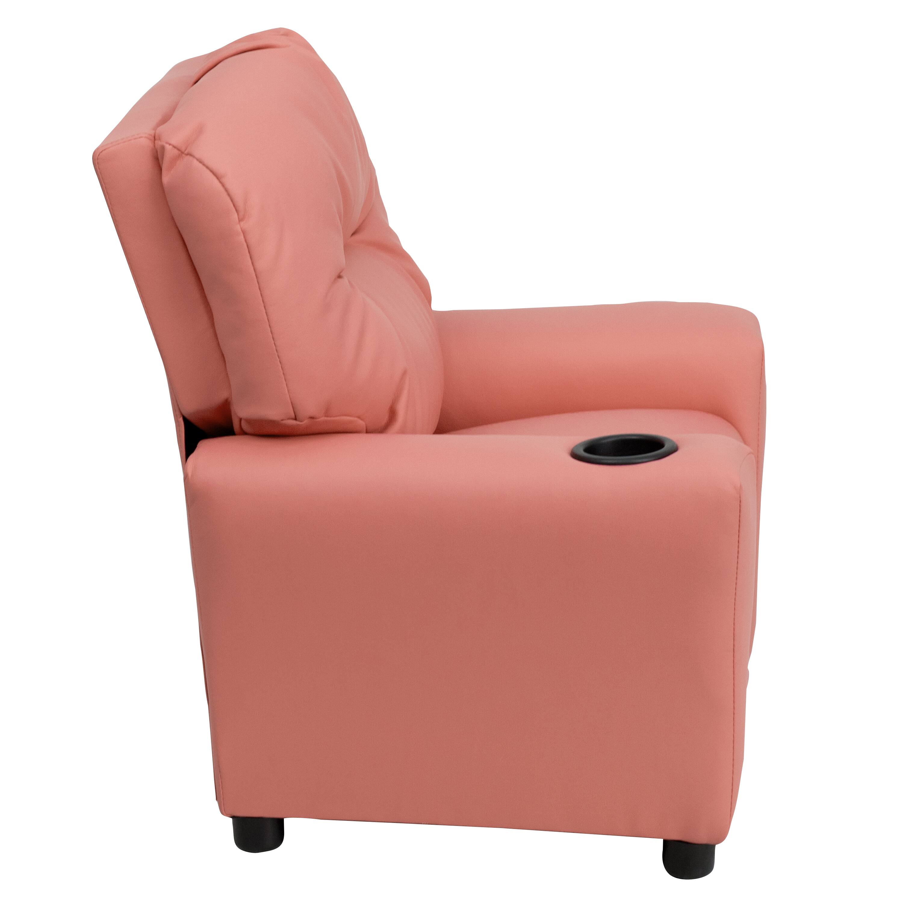 Alt View 5. Emma + Oliver - Contemporary Kids Recliner with Cup Holder - Pink Vinyl.