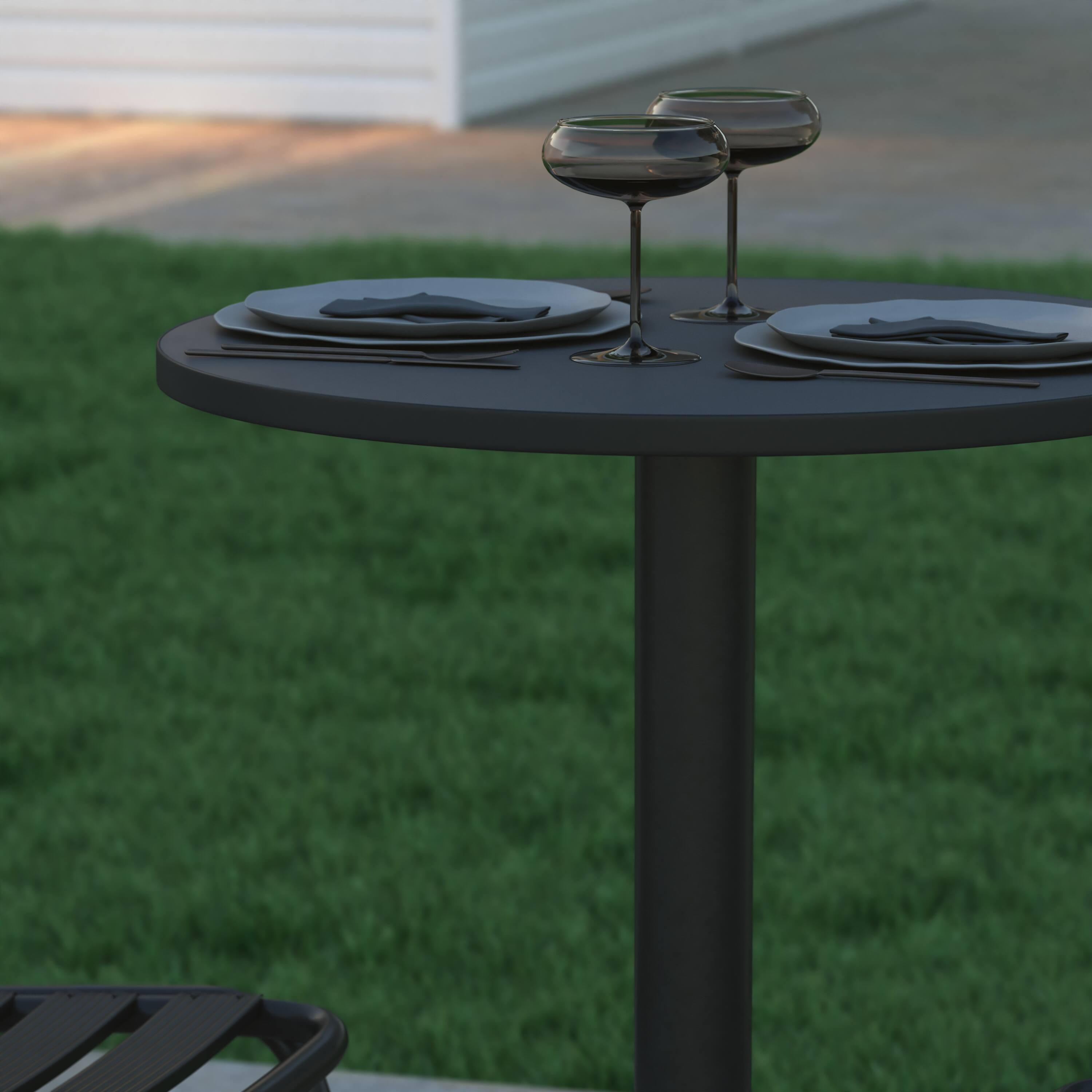 Alt View 4. Emma + Oliver - 23.25" Round Aluminum Indoor-Outdoor Bar Height Table with Flip-Up Table - Black.