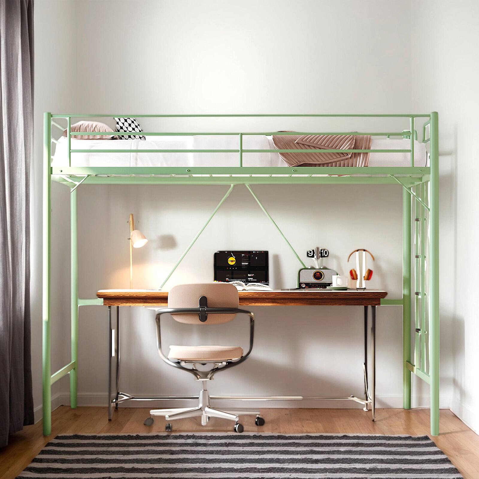 Alt View 5. Winado - 67" Full Size with Flat Ladder Heavy Duty Metal Single Bunk Bed Loft Bed with Safety Guard Rails for Kids Teens Adults - Green.