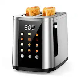 Teendow - 2-Slice Touchscreen Toaster, 800W Stainless Steel, Extra-Wide 1.5" Slots, 6 Bread Modes, 6 Shade Settings - Silver