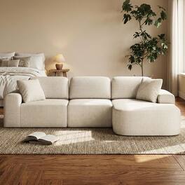 Dowinx - No-Assembly Modular Sectional Sofa with Chaise, Bouclé-Inspired L-Shaped Couch for Modern Living Room - Khaki-Right Hand Facing(107")