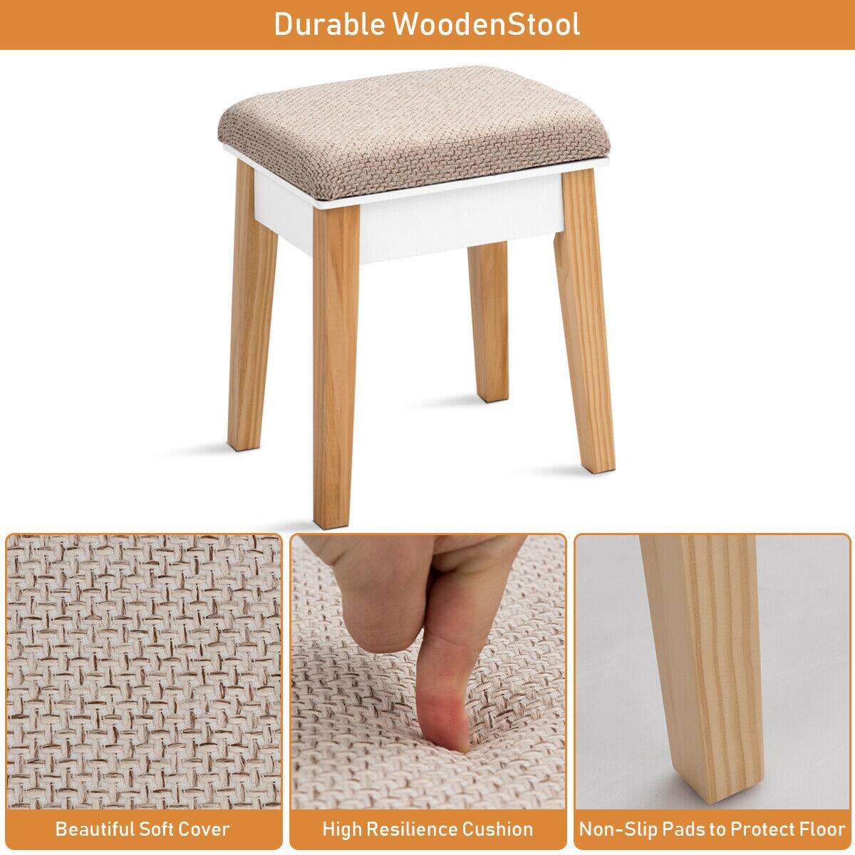 Durable Wooden Stool

Beautiful Soft Cover

High Resilience Cushion

Non-Slip Pads to Protect Floor