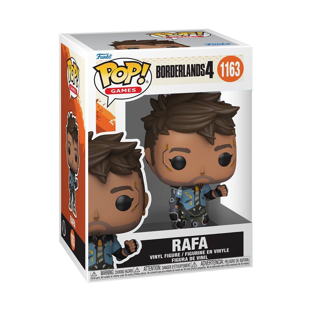 Funko POP! GAMES  
BORDERLANDS 4  
1163  

RAFA  
VINYL FIGURE / FIGURINE EN VINYLE / FIGURA DE VINIL  

WARNING: CHOKING HAZARD - ATTENTION: PEU DE RISQUE D'ETOUFFEMENT - ADVERTENCIA: PEQUEÑOS OBJETOS QUE PUEDE SER UN RIESGO DE ASFIXIA  
Small parts not suitable for children under 3 years. / Petits pièces, le jouet n'est pas adapté pour les enfants de moins de 3 ans. / Pequeñas piezas, el juguete no es adecuado para menores de 3 años.