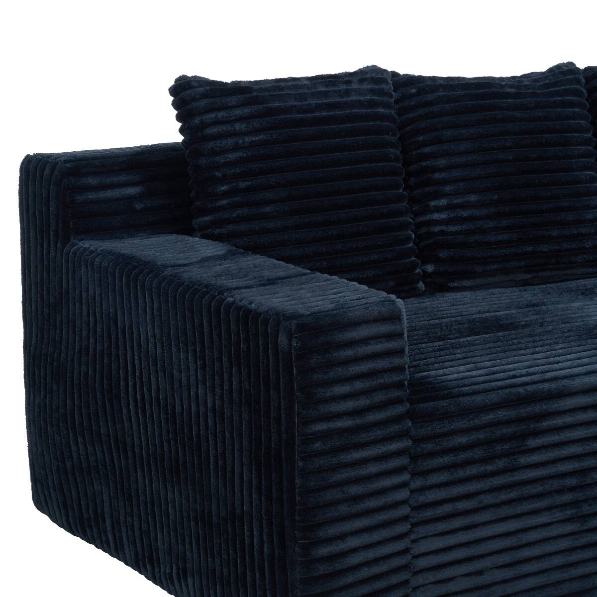 Alt View 7. Ropilly - Ropilly Black Corduroy Sofa Deep Seat Couch Soft Memory Foam Three Seat Sofa No Assembly - Black.