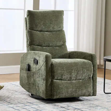 Front. Boyel Living - Heat Massage Chenille Upholstery Manual Recliner Chair with Rocker and Swivel in Green - Green.