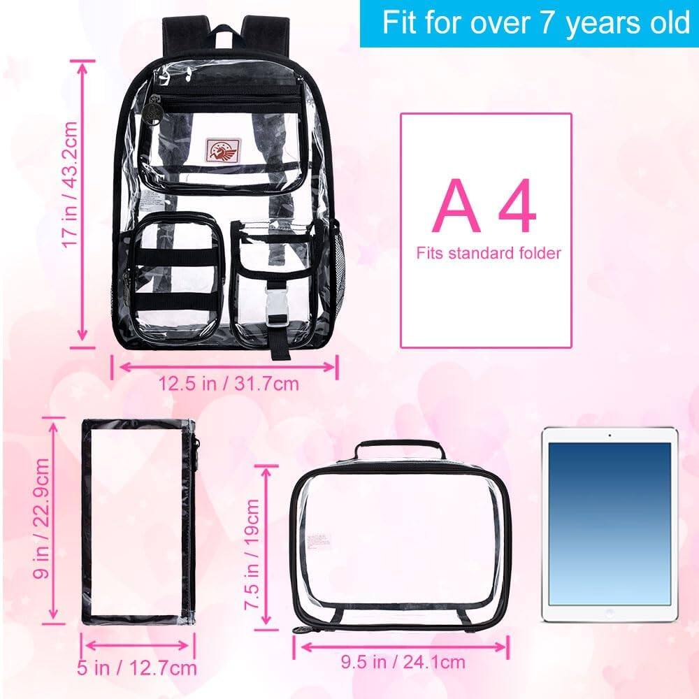 Back. Pacoar Cade - 3pcs Clear Backpack For  Transparent Bookbag Heavy Duty See Through Backpacks - Deep Purple.