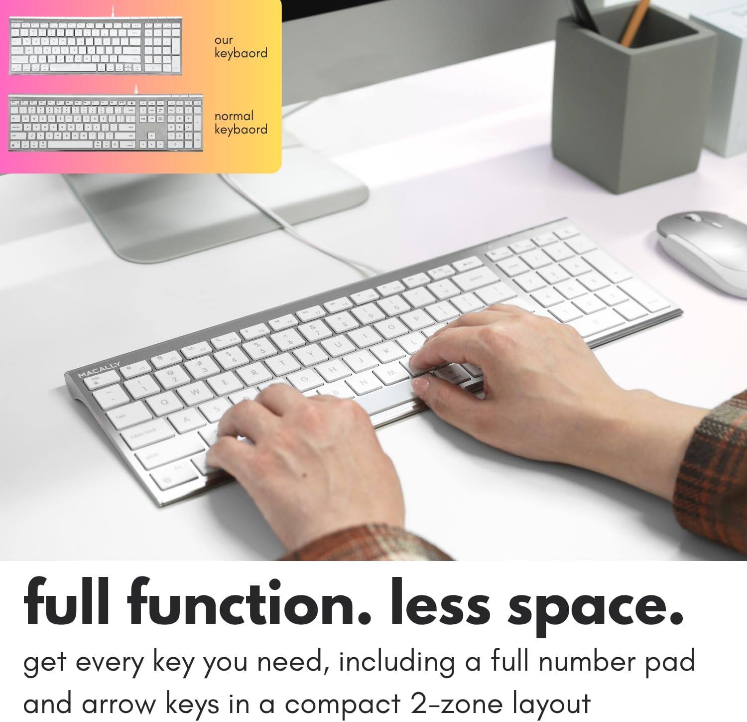 Macally Wired Mac Keyboard with Number Pad, USB C Keyboard & USB A ...