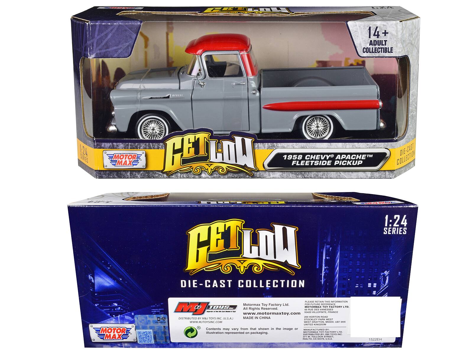 FETAL LiA 14+ ADULT COLLECTIBLE 1.24 CETHON TM DIE-CAST DERES MOTOR 1958 CHEVY APACHE COLLECTION MAX FLEETSIDE PICKUP HEES- E 1:24 SERIES PETLOU DIE-CAST COLLECTION PLEAKE ACTAIN F ITORMATION Motormax Tey Factory Lod Fo TUTURE RETERENCE 1095E MOTORMAS POT FASTORY TO MJ -- - - I Al www.motormaxtoy.com Hights Reserved 5420 - H VLLEPNIE . CAHN. TRANLE N - MORTON BOAD 0- DISTRIBUTED de Ad JOTS INC .S.A) MADE CHINA O..O. EaT WWW.MJTOYSINC.COM wEST CARI -d B SX CE INGNOM 1 I Contents may vary from that shown in the image de ACEA .. MOTOR ustration represented on packaging.